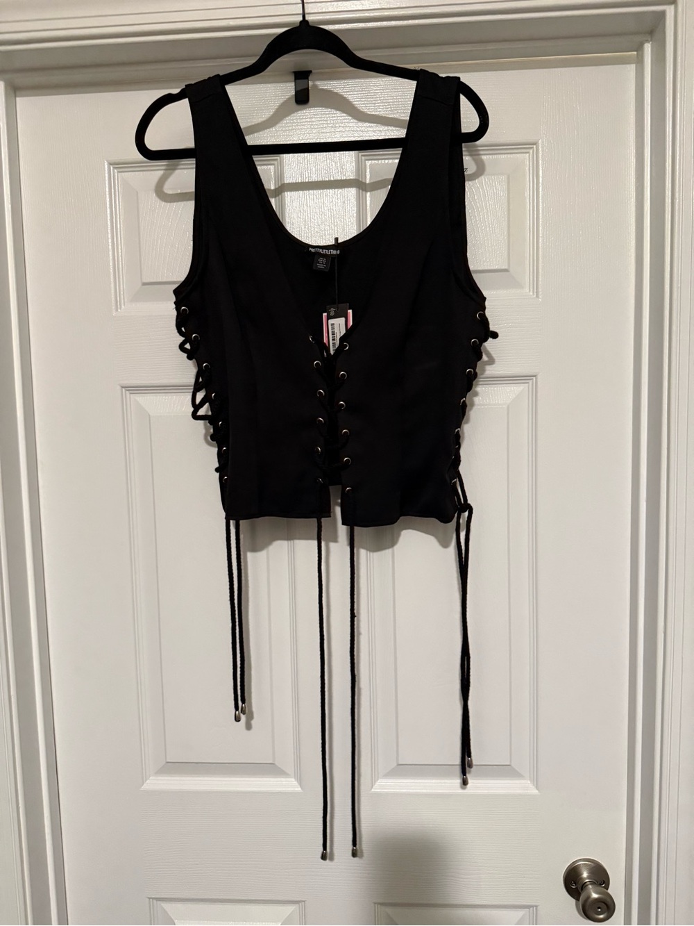 Pretty Little Thing Black Lace-Up Corset Tank Top